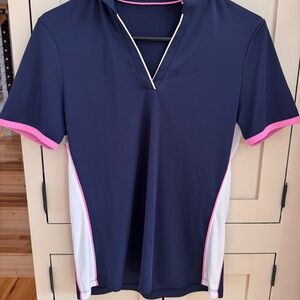 Callaway Golf Polo Size Medium Navy Pink Short Sleeve Athletic Top Opti Dri